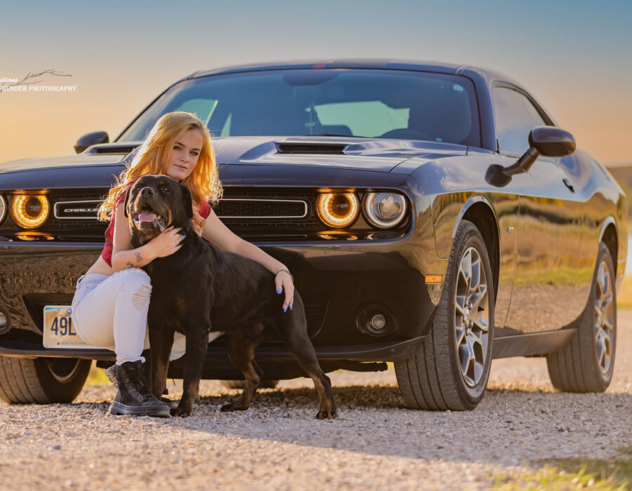Senior portrait with dog and car Senior Portrait with dog and car photo